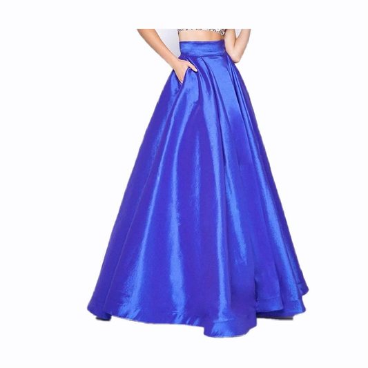 Women’s Royal Blue Satin Lehenga Skirt with Embellished Crop Top