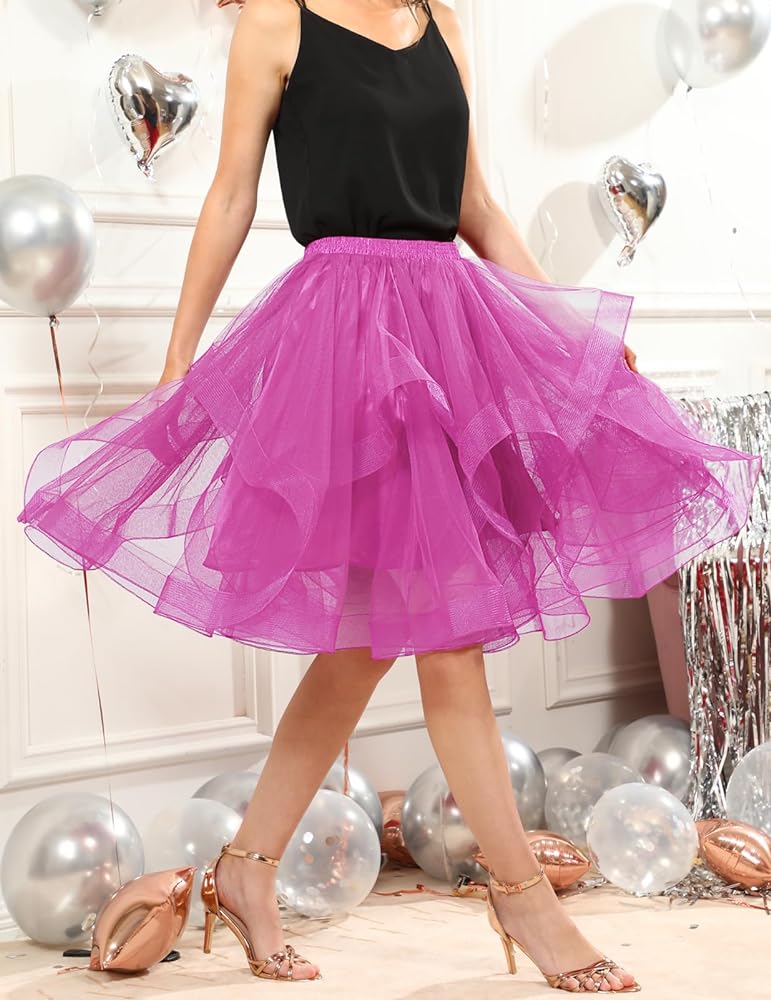 Elegant Women Flared Knee-Length Net Skirt – Layered Tulle Party & Casual Wear pink