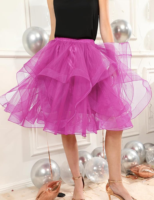Elegant Women Flared Knee-Length Net Skirt – Layered Tulle Party & Casual Wear pink