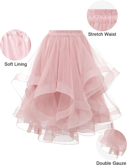Elegant Women Flared Knee-Length Net Skirt – Layered Tulle Party & Casual Wear baby pink