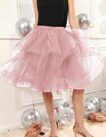Elegant Women Flared Knee-Length Net Skirt – Layered Tulle Party & Casual Wear baby pink