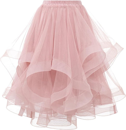 Elegant Women Flared Knee-Length Net Skirt – Layered Tulle Party & Casual Wear baby pink