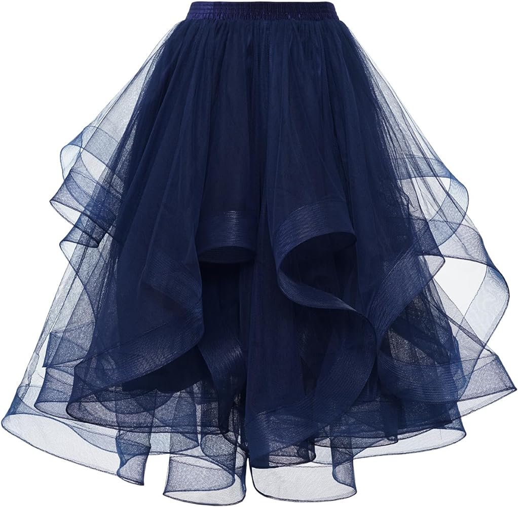 Elegant Women Flared Knee-Length Net Skirt – Layered Tulle Party & Casual Wear navy blue