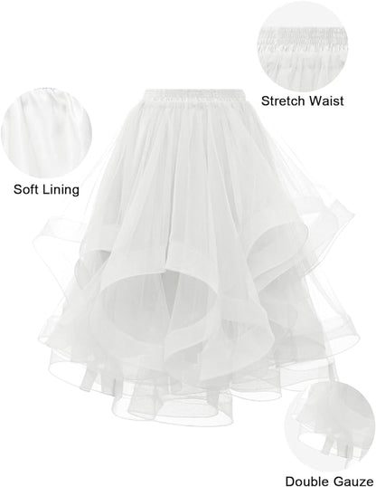Elegant Women Flared Knee-Length Net Skirt – Layered Tulle Party & Casual Wear white