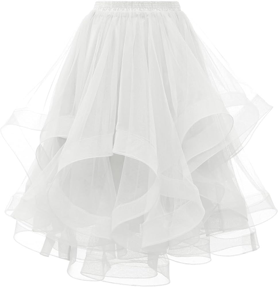 Elegant Women Flared Knee-Length Net Skirt – Layered Tulle Party & Casual Wear white