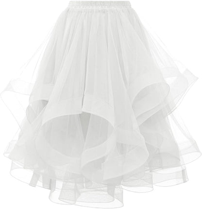 Elegant Women Flared Knee-Length Net Skirt – Layered Tulle Party & Casual Wear white