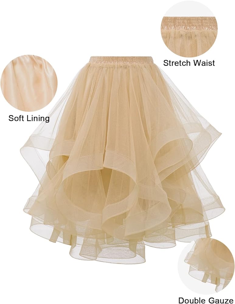 Elegant Women Flared Knee-Length Net Skirt – Layered Tulle Party & Casual Wear beige