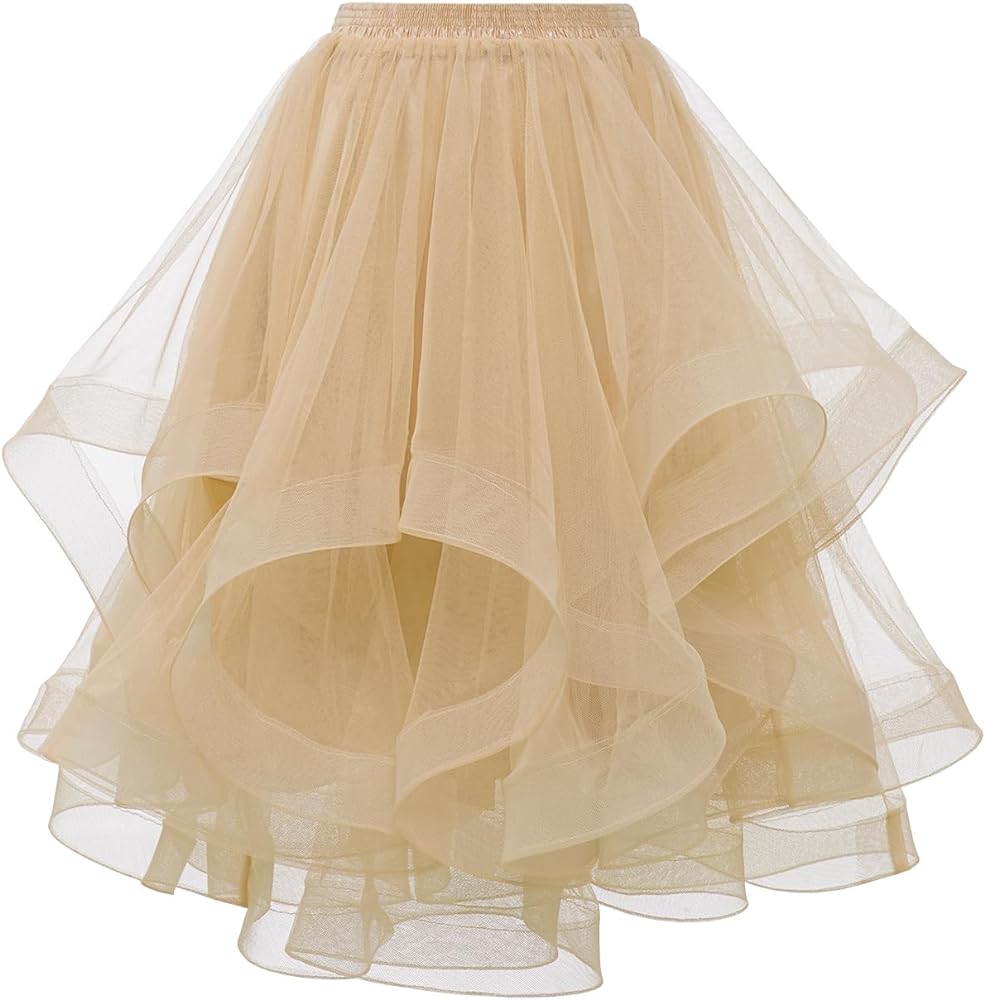 Elegant Women Flared Knee-Length Net Skirt – Layered Tulle Party & Casual Wear beige