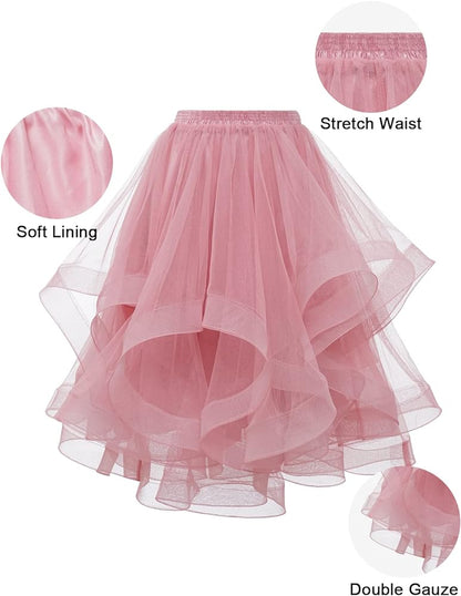 Elegant Women Flared Knee-Length Net Skirt – Layered Tulle Party & Casual Wear baby pink