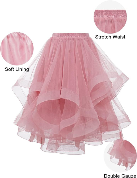 Elegant Women Flared Knee-Length Net Skirt – Layered Tulle Party & Casual Wear baby pink