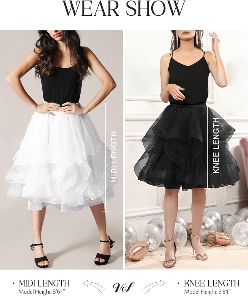Elegant Women Flared Knee-Length Net Skirt – Layered Tulle Party & Casual Wear black