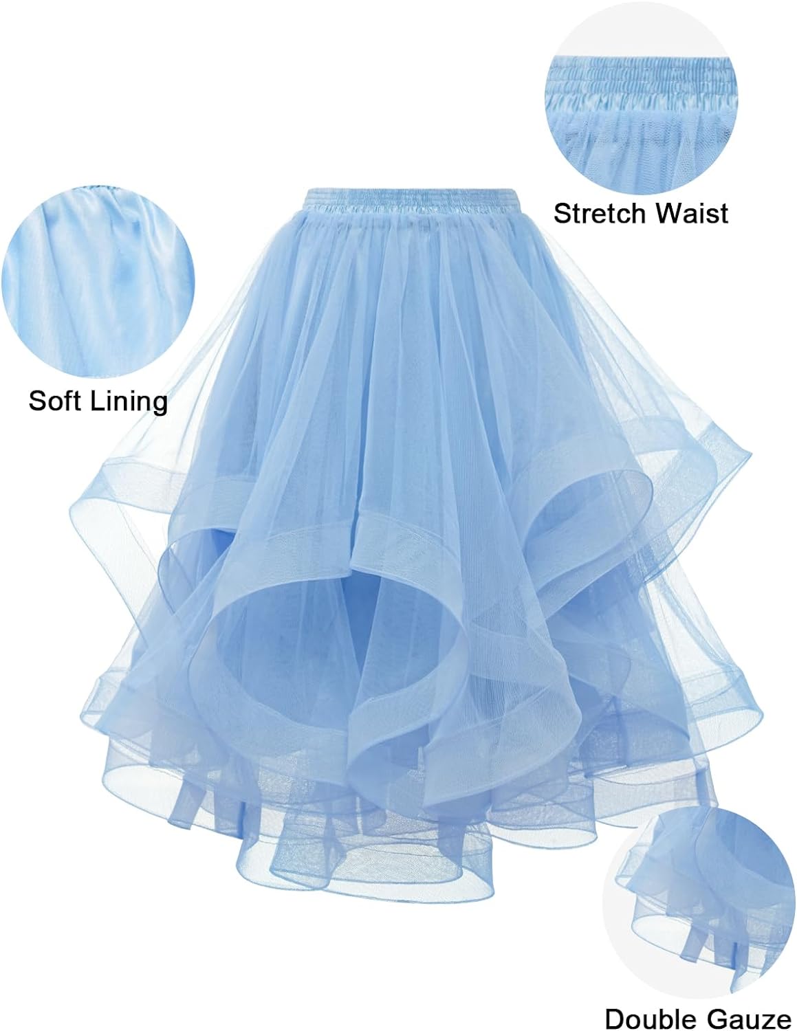 Elegant Women Flared Knee-Length Net Skirt – Layered Tulle Party & Casual Wear blue