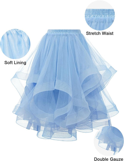 Elegant Women Flared Knee-Length Net Skirt – Layered Tulle Party & Casual Wear blue