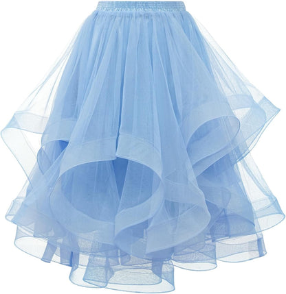 Elegant Women Flared Knee-Length Net Skirt – Layered Tulle Party & Casual Wear blue