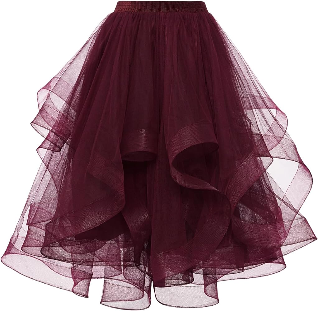 Elegant Women Flared Knee-Length Net Skirt – Layered Tulle Party & Casual Wear deep burgundy