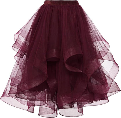 Elegant Women Flared Knee-Length Net Skirt – Layered Tulle Party & Casual Wear deep burgundy