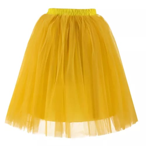 Elegant Women Flared Knee-Length Net Skirt – Layered Tulle Party & Casual Wear yellow