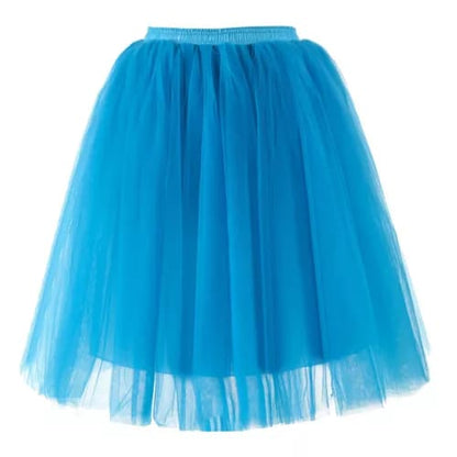 Elegant Women Flared Knee-Length Net Skirt – Layered Tulle Party & Casual Wear light blue