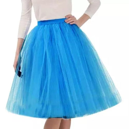 Elegant Women Flared Knee-Length Net Skirt – Layered Tulle Party & Casual Wear light blue