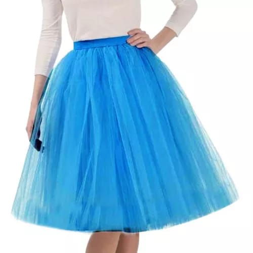 Elegant Women Flared Knee-Length Net Skirt – Layered Tulle Party & Casual Wear light blue