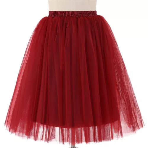 Elegant Women Flared Knee-Length Net Skirt – Layered Tulle Party & Casual Wear maroon