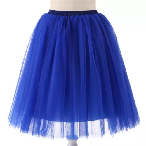 Elegant Women Flared Knee-Length Net Skirt – Layered Tulle Party & Casual Wear blue