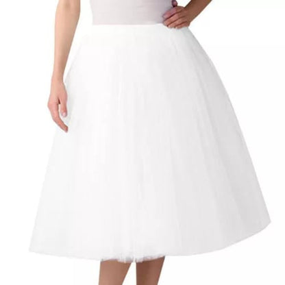 Elegant Women Flared Knee-Length Net Skirt – Layered Tulle Party & Casual Wear white