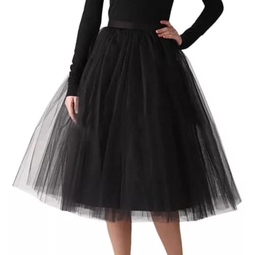 Elegant Women Flared Knee-Length Net Skirt – Layered Tulle Party & Casual Wear black