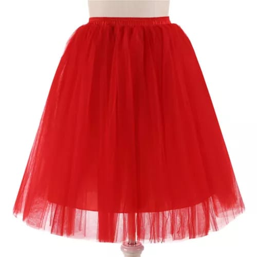 Elegant Women Flared Knee-Length Net Skirt – Layered Tulle Party & Casual Wear red