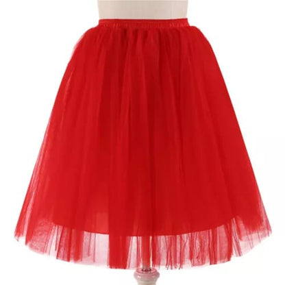 Elegant Women Flared Knee-Length Net Skirt – Layered Tulle Party & Casual Wear red