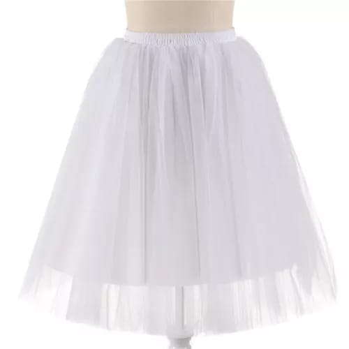 Elegant Women Flared Knee-Length Net Skirt – Layered Tulle Party & Casual Wear white