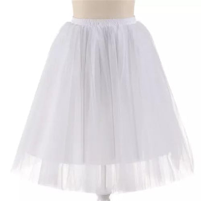 Elegant Women Flared Knee-Length Net Skirt – Layered Tulle Party & Casual Wear white