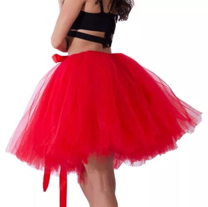 Elegant Women Flared Knee-Length Net Skirt – Layered Tulle Party & Casual Wear red