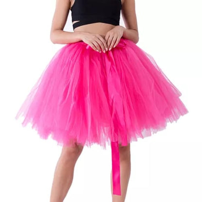 Elegant Women Flared Knee-Length Net Skirt – Layered Tulle Party & Casual Wear pink