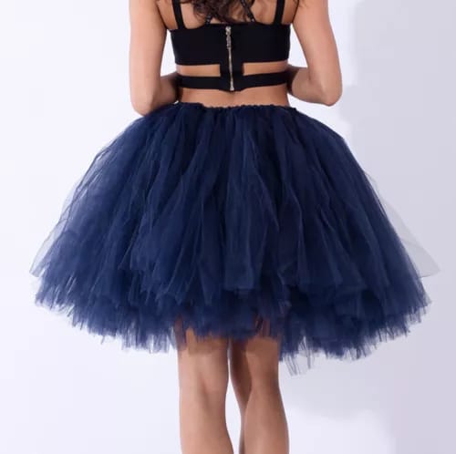 Elegant Women Flared Knee-Length Net Skirt – Layered Tulle Party & Casual Wear blue