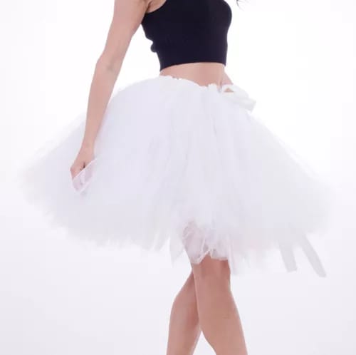 Elegant Women Flared Knee-Length Net Skirt – Layered Tulle Party & Casual Wear white