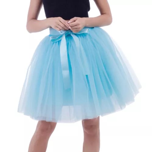 Elegant Women Flared Knee-Length Net Skirt – Layered Tulle Party & Casual Wear  light blue