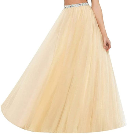 Elegant Women Flared Maxi Net Skirt golden