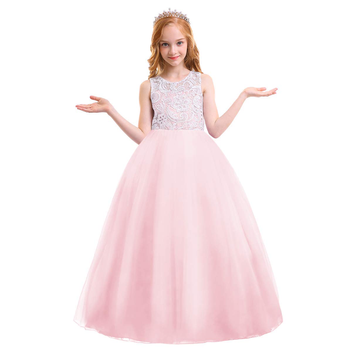 Girls Baby Pink Lace Princess Party Gown