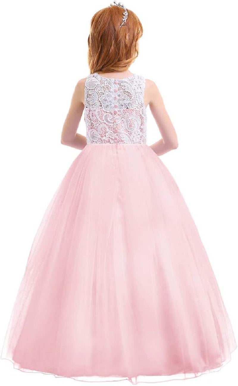 Girls Baby Pink Lace Princess Party Gown