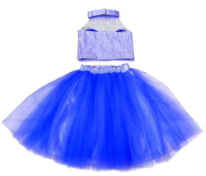 Girls Party Wear Set – Crop Top & Skirt Combo for Kids ( Blue )