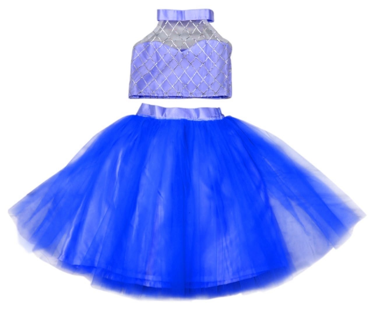 Girls Party Wear Set – Crop Top & Skirt Combo for Kids ( Blue )