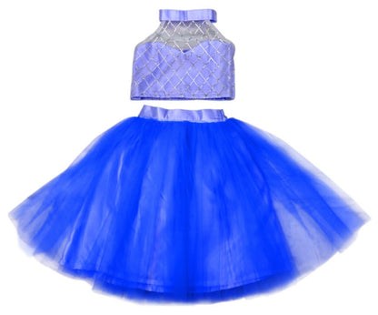 Girls Party Wear Set – Crop Top & Skirt Combo for Kids ( Blue )