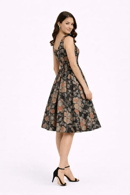 Elegant Women Floral Printed Sleeveless Satin Knee-Length Dress – Chic Casual & Party Wear multicolor