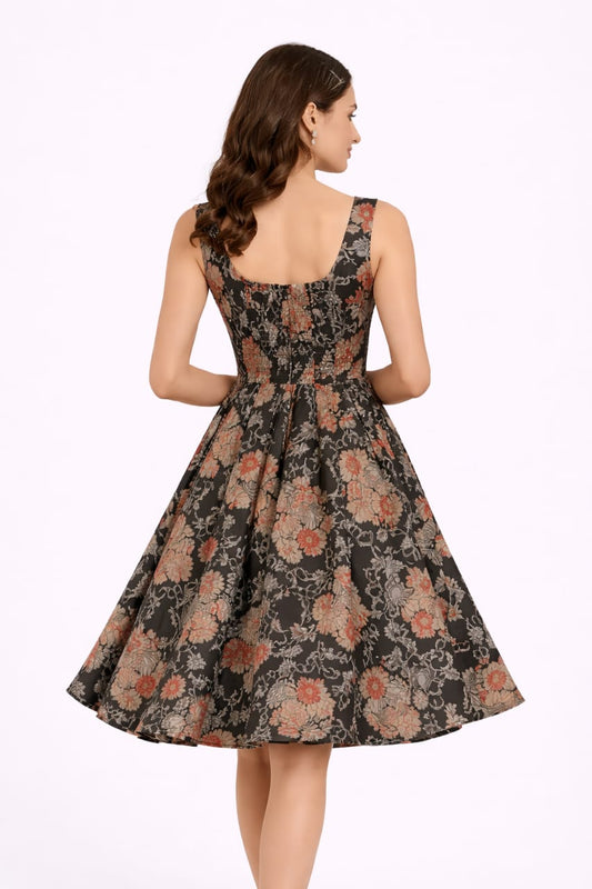 Elegant Women Floral Printed Sleeveless Satin Knee-Length Dress – Chic Casual & Party Wear multicolor