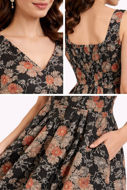 Elegant Women Floral Printed Sleeveless Satin Knee-Length Dress – Chic Casual & Party Wear multicolor