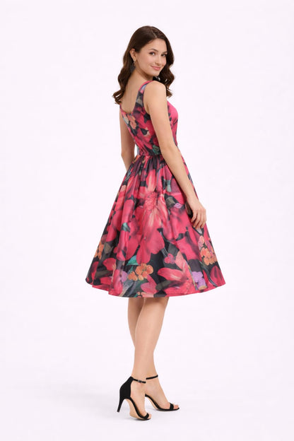 Elegant Women Floral Printed Sleeveless Satin Knee-Length Dress – Chic Casual & Party Wear