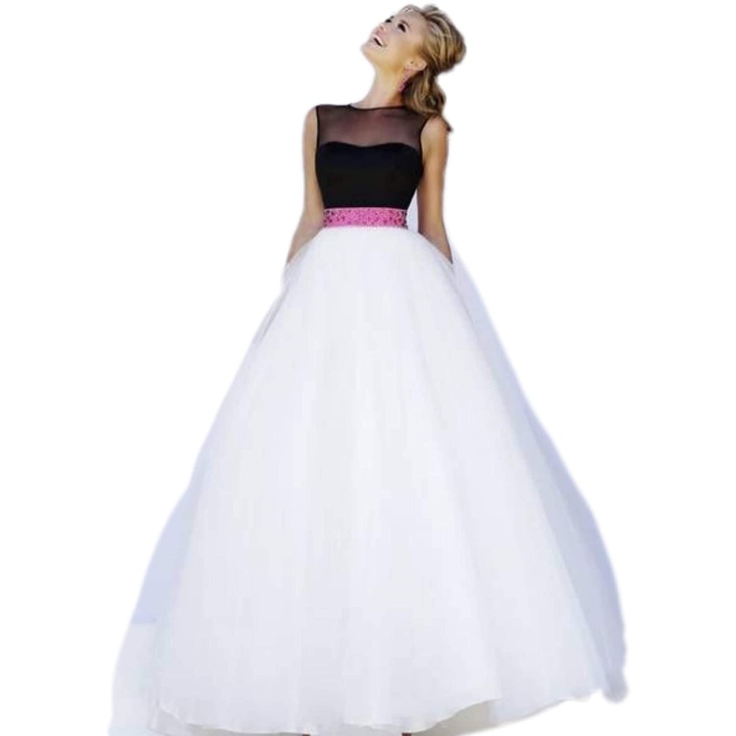 Elegant Women Net Fit & Flare Maxi Dress – Layered Tulle Party & Evening Gown white