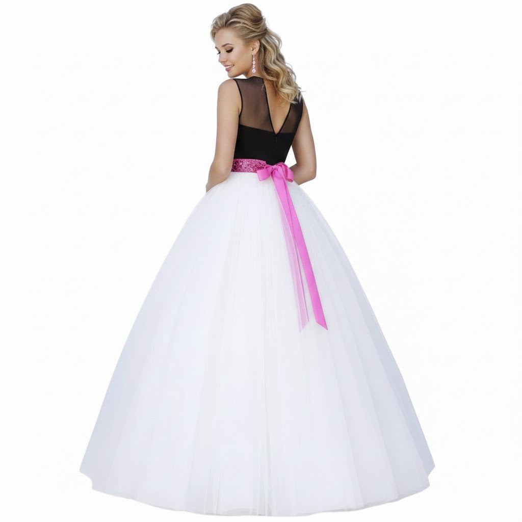 Elegant Women Net Fit & Flare Maxi Dress – Layered Tulle Party & Evening Gown white