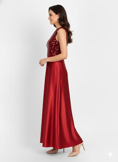 Elegant Women One-Shoulder Net Maxi Dress – Asymmetrical Tulle Evening Gown red